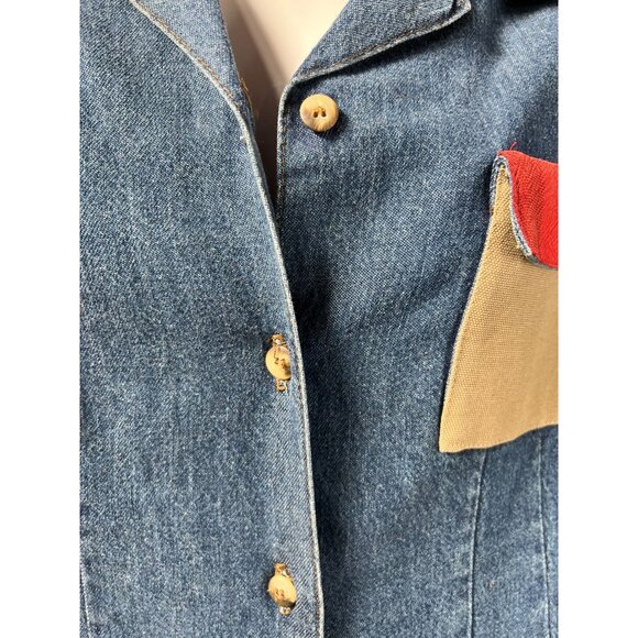 Vintage Denim Shirt With Red Plaid Collar & Pocket Button-Up Size M/L By Thoma 1 - Picture 16 of 16